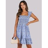 image:imageANRABESS Womens Summer Casual Sleeveless Square Neck Dress 2026 Smocked Ruffle Backless Boho Beach Cute Teen Short SundressFloral Blue White