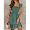 image:imageANRABESS Womens Summer Casual Sleeveless Square Neck Dress 2026 Smocked Ruffle Backless Boho Beach Cute Teen Short SundressGrass Green