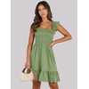 image:imageANRABESS Womens Summer Casual Sleeveless Square Neck Dress 2026 Smocked Ruffle Backless Boho Beach Cute Teen Short SundressLight Green