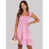 image:imageANRABESS Womens Summer Casual Sleeveless Square Neck Dress 2026 Smocked Ruffle Backless Boho Beach Cute Teen Short SundressPink
