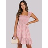 image:imageANRABESS Womens Summer Casual Sleeveless Square Neck Dress 2026 Smocked Ruffle Backless Boho Beach Cute Teen Short SundressPrint Floral Pink