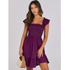 image:imageANRABESS Womens Summer Casual Sleeveless Square Neck Dress 2026 Smocked Ruffle Backless Boho Beach Cute Teen Short SundressPurple Red