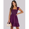 image:imageANRABESS Womens Summer Casual Sleeveless Square Neck Dress 2026 Smocked Ruffle Backless Boho Beach Cute Teen Short SundressPurple Red