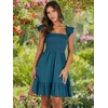 image:imageANRABESS Womens Summer Casual Sleeveless Square Neck Dress 2026 Smocked Ruffle Backless Boho Beach Cute Teen Short SundressTile Blue