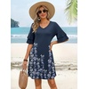 image:imageANRABESS Womens Summer Dresses 2026 Ruffle Sleeve V Neck Casual A Line Tshirt Mini Dress Beach Vacation Clothes with PocketsFloral Navy Blue Hem