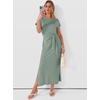 image:imageANRABESS Womens Summer Maxi Dress Casual Crew Neck Tie Waist Split WrinkleFree Fit Long Fashion Vacation Dresses 2026 SpringLight Green