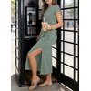 image:imageANRABESS Womens Summer Maxi Dress Casual Crew Neck Tie Waist Split WrinkleFree Fit Long Fashion Vacation Dresses 2026 SpringLight Green