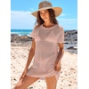 image:imageANRABESS Womens Swimsuit Cover Ups Mesh Knit Crochet Hollow Out Bathing Suit for Summer Vacation Beach SwimwearLight Pink