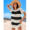 image:imageANRABESS Womens Swimsuit Cover Ups Mesh Knit Crochet Hollow Out Bathing Suit for Summer Vacation Beach SwimwearStripe Black White