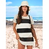 image:imageANRABESS Womens Swimsuit Cover Ups Mesh Knit Crochet Hollow Out Bathing Suit for Summer Vacation Beach SwimwearStripe Black White