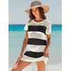 image:imageANRABESS Womens Swimsuit Cover Ups Mesh Knit Crochet Hollow Out Bathing Suit for Summer Vacation Beach SwimwearStripe Black White