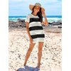 image:imageANRABESS Womens Swimsuit Cover Ups Mesh Knit Crochet Hollow Out Bathing Suit for Summer Vacation Beach SwimwearStripe Black White