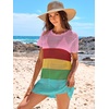 image:imageANRABESS Womens Swimsuit Cover Ups Mesh Knit Crochet Hollow Out Bathing Suit for Summer Vacation Beach SwimwearStripe Rainbow