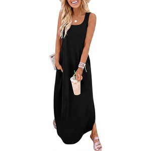 image:imageANRABESS Summer Dresses for Women 2026 Sleeveless Square Neck Maxi Beach Sundress Loose Fit Casual Vacation Tank DressBlack