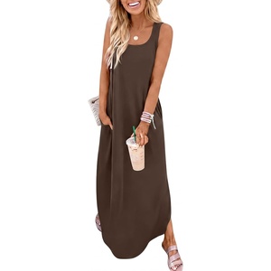 image:imageANRABESS Summer Dresses for Women 2026 Sleeveless Square Neck Maxi Beach Sundress Loose Fit Casual Vacation Tank DressBrown