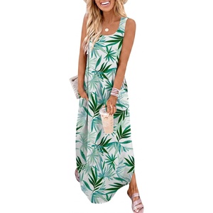 image:imageANRABESS Summer Dresses for Women 2026 Sleeveless Square Neck Maxi Beach Sundress Loose Fit Casual Vacation Tank DressGreen White Floral