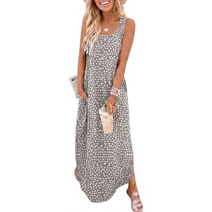 image:imageANRABESS Summer Dresses for Women 2026 Sleeveless Square Neck Maxi Beach Sundress Loose Fit Casual Vacation Tank DressKhaki Polka Dot
