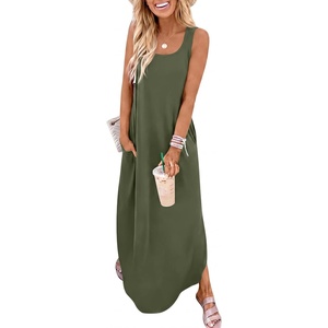 image:imageANRABESS Summer Dresses for Women 2026 Sleeveless Square Neck Maxi Beach Sundress Loose Fit Casual Vacation Tank DressOlive