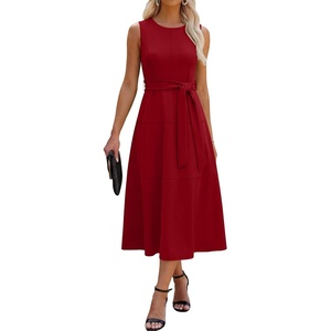 image:imageANRABESS Women Formal Sleeveless Cocktail Midi Dresses  Summer Wedding Guest Dress Elegant with Belted Business Work Modest ALine Versatile for Party Dinner EveningRed