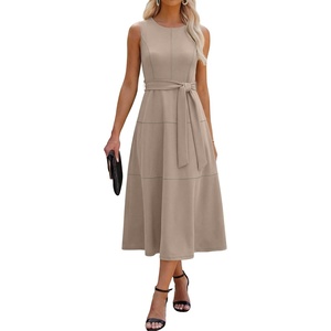 image:imageANRABESS Women Formal Sleeveless Cocktail Midi Dresses  Summer Wedding Guest Dress Elegant with Belted Business Work Modest ALine Versatile for Party Dinner EveningBeige
