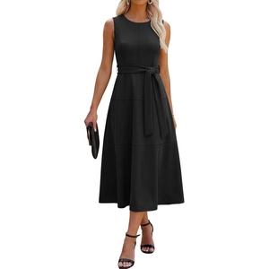 image:imageANRABESS Women Formal Sleeveless Cocktail Midi Dresses  Summer Wedding Guest Dress Elegant with Belted Business Work Modest ALine Versatile for Party Dinner EveningBlack