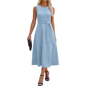 image:imageANRABESS Women Formal Sleeveless Cocktail Midi Dresses  Summer Wedding Guest Dress Elegant with Belted Business Work Modest ALine Versatile for Party Dinner EveningLight Blue