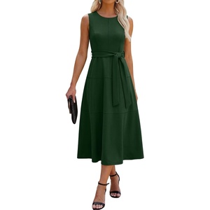 image:imageANRABESS Women Formal Sleeveless Cocktail Midi Dresses  Summer Wedding Guest Dress Elegant with Belted Business Work Modest ALine Versatile for Party Dinner EveningDark Green