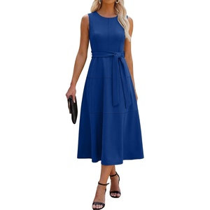 image:imageANRABESS Women Formal Sleeveless Cocktail Midi Dresses  Summer Wedding Guest Dress Elegant with Belted Business Work Modest ALine Versatile for Party Dinner EveningRoyal Blue