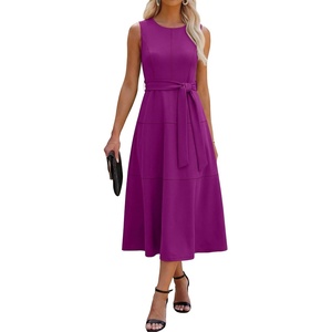 image:imageANRABESS Women Formal Sleeveless Cocktail Midi Dresses  Summer Wedding Guest Dress Elegant with Belted Business Work Modest ALine Versatile for Party Dinner EveningFuchsia