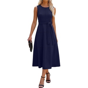 image:imageANRABESS Women Formal Sleeveless Cocktail Midi Dresses  Summer Wedding Guest Dress Elegant with Belted Business Work Modest ALine Versatile for Party Dinner EveningNavy Blue