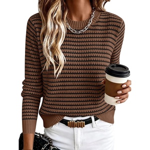 image:imageANRABESS Women Long Sleeve Striped Sweater Top  Crochet Knit Crew Neck Pullover Comfy Soft Clothing Casual Daily Wear Work Travel amp Vacation Fall Spring Trendy OutfitsDark Brown Black