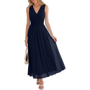 image:imageANRABESS Womens Floral Tulle Wedding Guest Maxi Dress  V Neck SleevelessALine Elastic WaistCasual Flowy Formal BohoBridal Shower Garden Party Beach VacationSummer FallNavy Blue