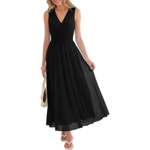 image:imageANRABESS Womens Floral Tulle Wedding Guest Maxi Dress  V Neck SleevelessALine Elastic WaistCasual Flowy Formal BohoBridal Shower Garden Party Beach VacationSummer FallBlack