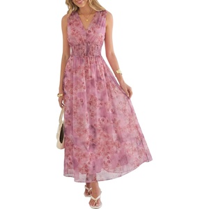 image:imageANRABESS Womens Floral Tulle Wedding Guest Maxi Dress  V Neck SleevelessALine Elastic WaistCasual Flowy Formal BohoBridal Shower Garden Party Beach VacationSummer FallDusty Orchid Floral