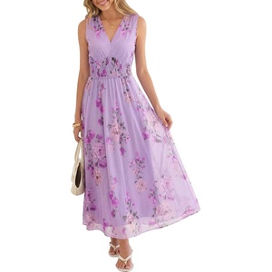 image:imageANRABESS Womens Floral Tulle Wedding Guest Maxi Dress  V Neck SleevelessALine Elastic WaistCasual Flowy Formal BohoBridal Shower Garden Party Beach VacationSummer FallPurple Rose Green