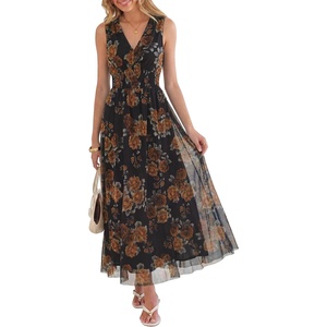 image:imageANRABESS Womens Floral Tulle Wedding Guest Maxi Dress  V Neck SleevelessALine Elastic WaistCasual Flowy Formal BohoBridal Shower Garden Party Beach VacationSummer FallFloral Black Yellow