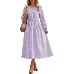 image:imageANRABESS Womens Long Sleeve Midi Dress Striped Fall Casual Dress  Elastic Waist Flowy A Line Dresses With Pockets Work Travel Beach Vacation Clothes Lightweight Breathable Summer OutfitsPurple White Stripe