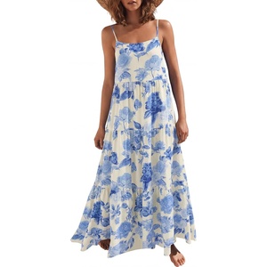image:imageANRABESS Womens Maxi Dress 2026 Summer Casual Sleeveless Spaghetti Strap Boho Sundress Flowy Tiered Beach Vacation Long DressBlue Floral