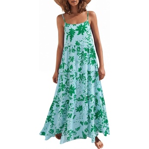 image:imageANRABESS Womens Maxi Dress 2026 Summer Casual Sleeveless Spaghetti Strap Boho Sundress Flowy Tiered Beach Vacation Long DressGreen Floral