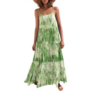 image:imageANRABESS Womens Maxi Dress 2026 Summer Casual Sleeveless Spaghetti Strap Boho Sundress Flowy Tiered Beach Vacation Long DressLight Green Printed