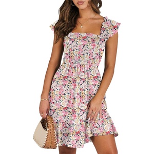 image:imageANRABESS Womens Summer Casual Sleeveless Square Neck Dress 2026 Smocked Ruffle Backless Boho Beach Cute Teen Short SundressPrint Floral