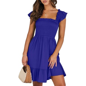 image:imageANRABESS Womens Summer Casual Sleeveless Square Neck Dress 2026 Smocked Ruffle Backless Boho Beach Cute Teen Short SundressRoyal Blue