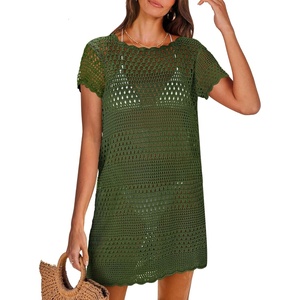 image:imageANRABESS Womens Swimsuit Cover Ups Mesh Knit Crochet Hollow Out Bathing Suit for Summer Vacation Beach SwimwearArmy Green
