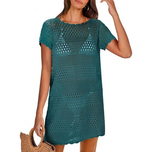 image:imageANRABESS Womens Swimsuit Cover Ups Mesh Knit Crochet Hollow Out Bathing Suit for Summer Vacation Beach SwimwearCyan