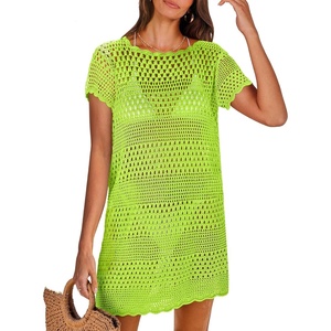 image:imageANRABESS Womens Swimsuit Cover Ups Mesh Knit Crochet Hollow Out Bathing Suit for Summer Vacation Beach SwimwearGreen