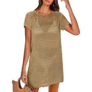 image:imageANRABESS Womens Swimsuit Cover Ups Mesh Knit Crochet Hollow Out Bathing Suit for Summer Vacation Beach SwimwearKhaki