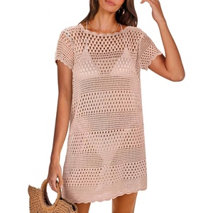 image:imageANRABESS Womens Swimsuit Cover Ups Mesh Knit Crochet Hollow Out Bathing Suit for Summer Vacation Beach SwimwearLight Pink