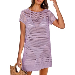 image:imageANRABESS Womens Swimsuit Cover Ups Mesh Knit Crochet Hollow Out Bathing Suit for Summer Vacation Beach SwimwearLight Purple