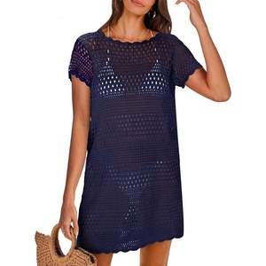 image:imageANRABESS Womens Swimsuit Cover Ups Mesh Knit Crochet Hollow Out Bathing Suit for Summer Vacation Beach SwimwearNavy Blue