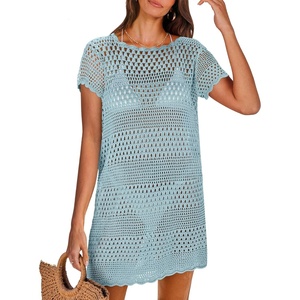 image:imageANRABESS Womens Swimsuit Cover Ups Mesh Knit Crochet Hollow Out Bathing Suit for Summer Vacation Beach SwimwearSky